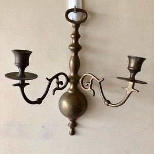 Vintage hanging brass dual arm candle holder